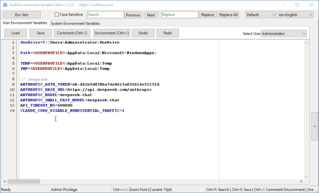 Swift Environment Variable Editor Screenshot